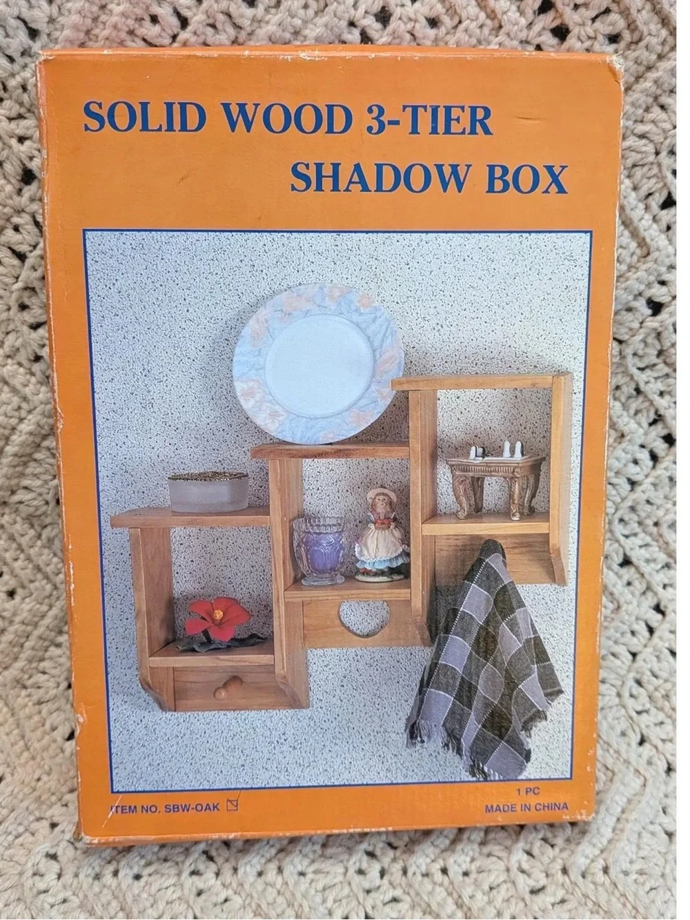 Vintage Solid Wood 3-Tier Shadow Box in an oak